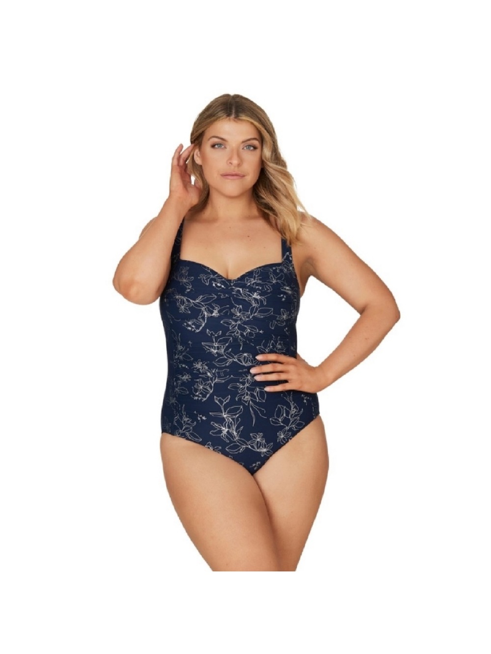 Niptuck Swim Garden Line Foil Front Twist Tummy Control One Piece Blue Silver 12